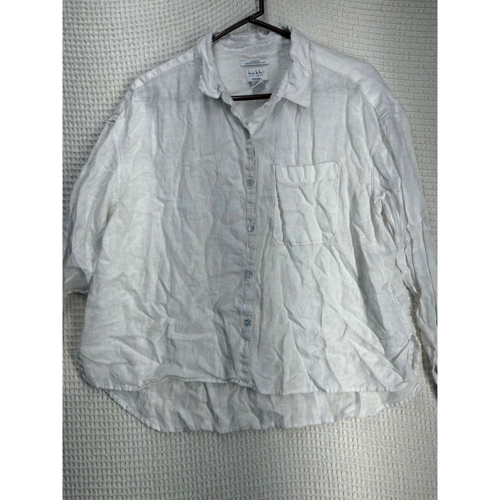 Linen Core Womens Nicole Miller Button Up Shirt XL White